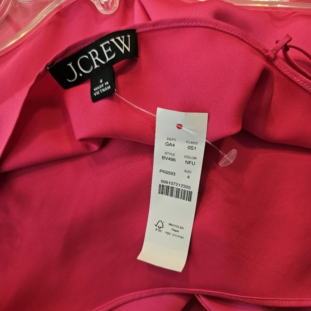J. CREW NEON FUCHSIA LUSTER CHARMEUSE GWYNETH SLIP DRESS SZ 4 NWT